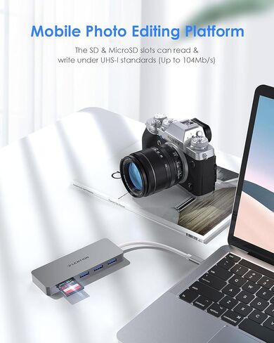 LENTION 5-in-1 USB-C Hub, USB3.0, Card Reader, 1ft Cable, Multiport Adapter in Kuwait