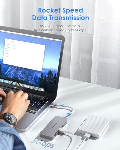 LENTION 5-in-1 USB-C Hub, USB3.0, Card Reader, 1ft Cable, Multiport Adapter in Kuwait