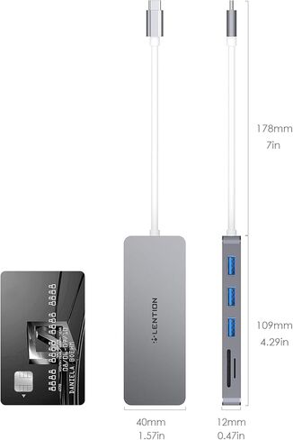 LENTION 5-in-1 USB-C Hub, USB3.0, Card Reader, 1ft Cable, Multiport Adapter in Kuwait