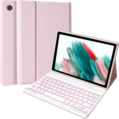 حافظات MMK Samsung Galaxy Tab A8 مع لوحة مفاتيح 10.5 بوصة، لوحة مفاتيح لاسلكية بلوتوث بإضاءة خلفية، حافظة رفيعة خفيفة الوزن مع لوحة مفاتيح لجهاز Galaxy Tab A8 10.5 بوصة (SM-X200/X205/X207) - وردي in Kuwait