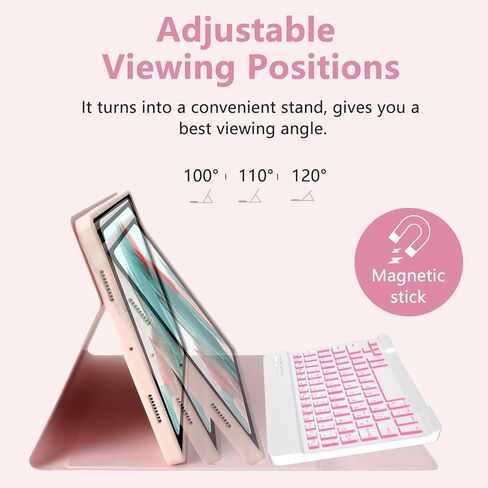 حافظات MMK Samsung Galaxy Tab A8 مع لوحة مفاتيح 10.5 بوصة، لوحة مفاتيح لاسلكية بلوتوث بإضاءة خلفية، حافظة رفيعة خفيفة الوزن مع لوحة مفاتيح لجهاز Galaxy Tab A8 10.5 بوصة (SM-X200/X205/X207) - وردي in Kuwait