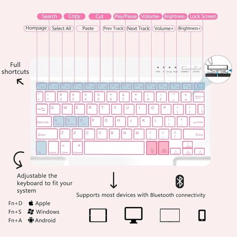 حافظات MMK Samsung Galaxy Tab A8 مع لوحة مفاتيح 10.5 بوصة، لوحة مفاتيح لاسلكية بلوتوث بإضاءة خلفية، حافظة رفيعة خفيفة الوزن مع لوحة مفاتيح لجهاز Galaxy Tab A8 10.5 بوصة (SM-X200/X205/X207) - وردي in Kuwait