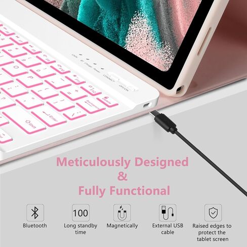 حافظات MMK Samsung Galaxy Tab A8 مع لوحة مفاتيح 10.5 بوصة، لوحة مفاتيح لاسلكية بلوتوث بإضاءة خلفية، حافظة رفيعة خفيفة الوزن مع لوحة مفاتيح لجهاز Galaxy Tab A8 10.5 بوصة (SM-X200/X205/X207) - وردي in Kuwait