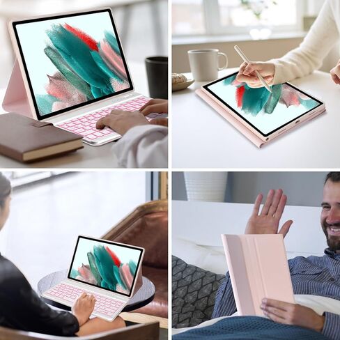 حافظات MMK Samsung Galaxy Tab A8 مع لوحة مفاتيح 10.5 بوصة، لوحة مفاتيح لاسلكية بلوتوث بإضاءة خلفية، حافظة رفيعة خفيفة الوزن مع لوحة مفاتيح لجهاز Galaxy Tab A8 10.5 بوصة (SM-X200/X205/X207) - وردي in Kuwait