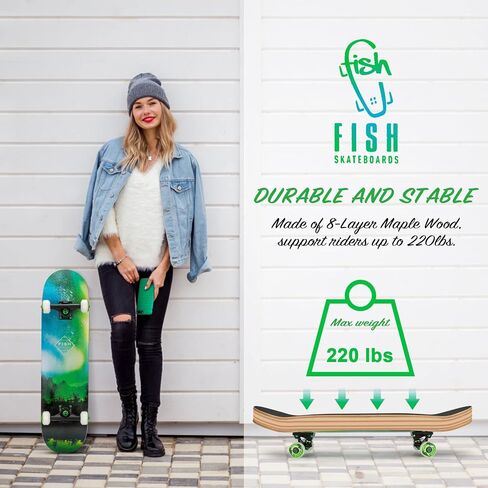 Skateboards for Teens Girls ，Skateboards for Adults 8 Layer 31 Inch Canadian Maple Double Kick Deck Concave Cruiser Trick Skate Board in Saudi Arabia
