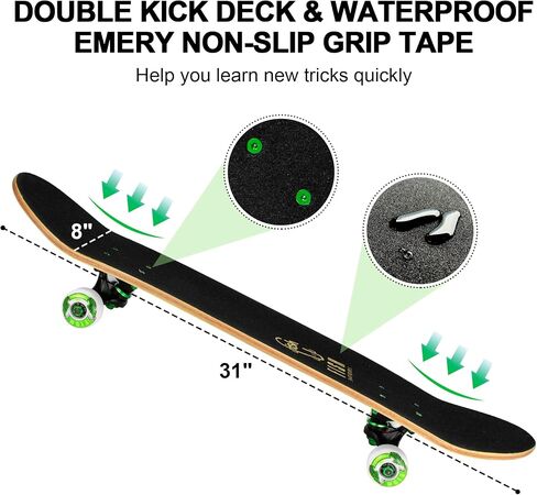 Skateboards for Teens Girls ，Skateboards for Adults 8 Layer 31 Inch Canadian Maple Double Kick Deck Concave Cruiser Trick Skate Board in Saudi Arabia