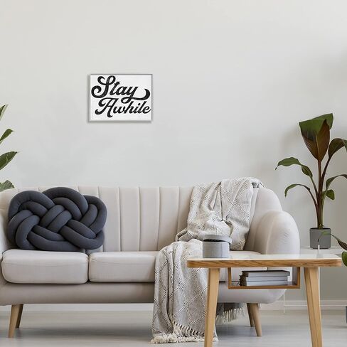 Stupell Industries Stay Awhile Retro Text كاجوال عبارة عتيقة مؤطرة، لوحة فنية جدارية مؤطرة، من تصميم Daphne Polselli in Saudi Arabia