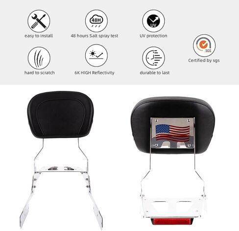 Powersports Sissy Bar مع رف أمتعة بنمط علم مسند الظهر لسيارة Honda VTX 1300N 1300R 1300S 1800N 1800R 1800S (فضي) in Kuwait