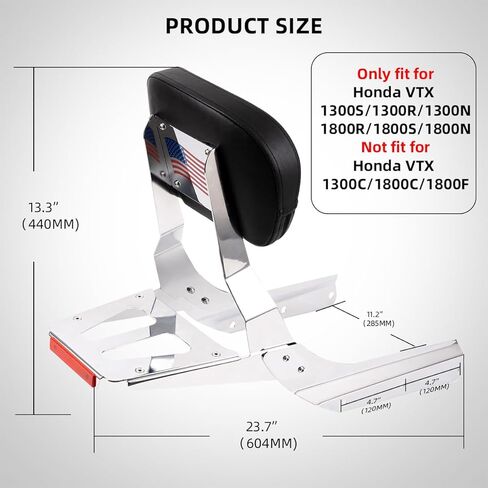 Powersports Sissy Bar مع رف أمتعة بنمط علم مسند الظهر لسيارة Honda VTX 1300N 1300R 1300S 1800N 1800R 1800S (فضي) in Kuwait