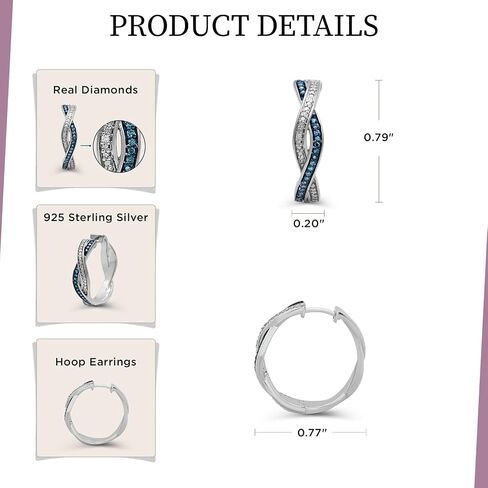Jewelili Sterling Silver Twisted Hoop Earrings with Treated Blue and Natural White Round Diamonds, 1/6 Cttw in Saudi Arabia