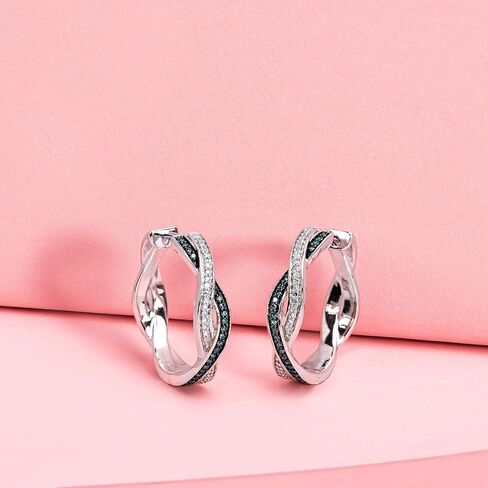 Jewelili Sterling Silver Twisted Hoop Earrings with Treated Blue and Natural White Round Diamonds, 1/6 Cttw in Saudi Arabia