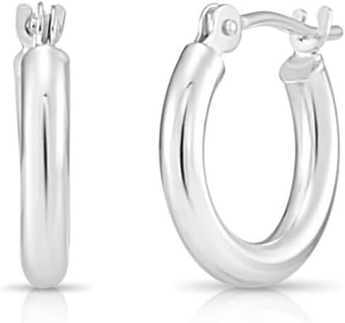 10K White Gold Classic Shiny Polished Hoop Earrings, Plain Round Gold Hoops, Gold Earrings for Women and Men, 10K Real Gold in Saudi Arabia
