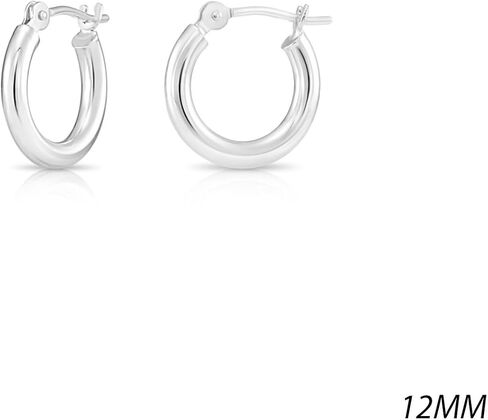 10K White Gold Classic Shiny Polished Hoop Earrings, Plain Round Gold Hoops, Gold Earrings for Women and Men, 10K Real Gold in Saudi Arabia