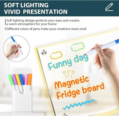 لوحة ملاحظات LED مغناطيسية من الأكريليك مقاس 8 × 12 بوصة، لوحة مسح جافة من الأكريليك مع ضوء للثلاجة، لوحة علامات رسائل أكريليك متوهجة مغناطيسية، لوحة مذكرة مضيئة مغناطيسية، شفافة in Saudi Arabia