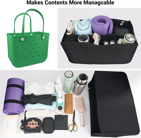 بطانة مطاطية لتنظيم حقيبة الشاطئ متوافقة مع حقيبة Bo gg الأصلية مقاس X Large وحقيبة لباد متعددة الوظائف ذات سعة كبيرة مع سحاب، فقط لحقائب Bo gg مقاس XL (أسود) in Kuwait