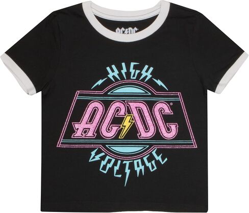 تي شيرت بأكمام قصيرة للفتيات برسومات عالية الجهد AC/DC، تي شيرت لفرقة الروك للفتيات in Kuwait