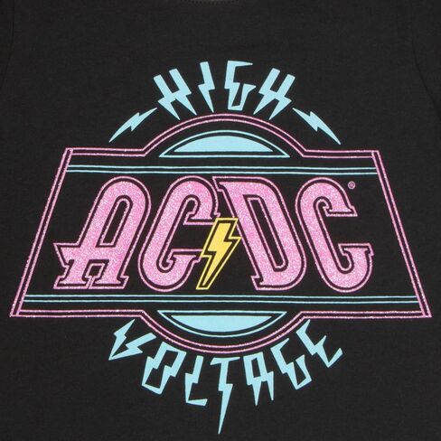 تي شيرت بأكمام قصيرة للفتيات برسومات عالية الجهد AC/DC، تي شيرت لفرقة الروك للفتيات in Kuwait