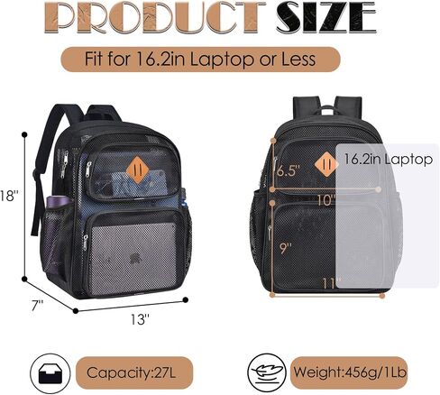 DST Gainbow Mesh School Backpack for School,Large Heavy Duty Mesh Bookbag for Adults Teens Boys and Girls with 17“ Laptop Compartment for Outdoor Hiking Beach Fitness(Black) in Saudi Arabia