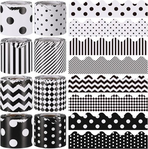 8 Rolls 262 Feet Bulletin Board Borders Scalloped Border Trim Black White Bulletin Board Decorations Bulletin Borders for School Classroom Blackboard Chalkboard Whiteboard Decor in Saudi Arabia
