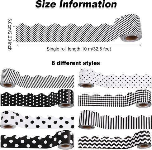 8 Rolls 262 Feet Bulletin Board Borders Scalloped Border Trim Black White Bulletin Board Decorations Bulletin Borders for School Classroom Blackboard Chalkboard Whiteboard Decor in Saudi Arabia