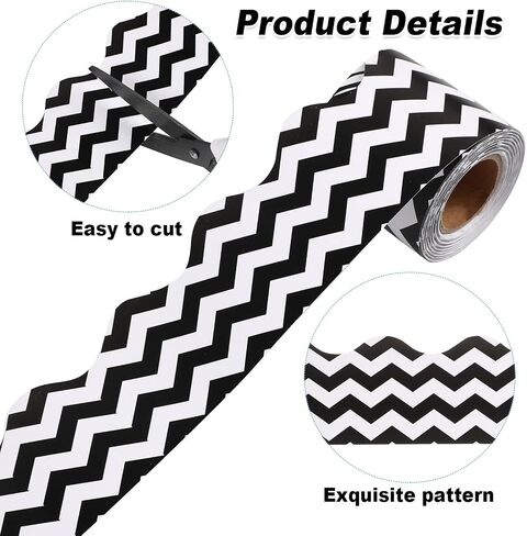 8 Rolls 262 Feet Bulletin Board Borders Scalloped Border Trim Black White Bulletin Board Decorations Bulletin Borders for School Classroom Blackboard Chalkboard Whiteboard Decor in Saudi Arabia