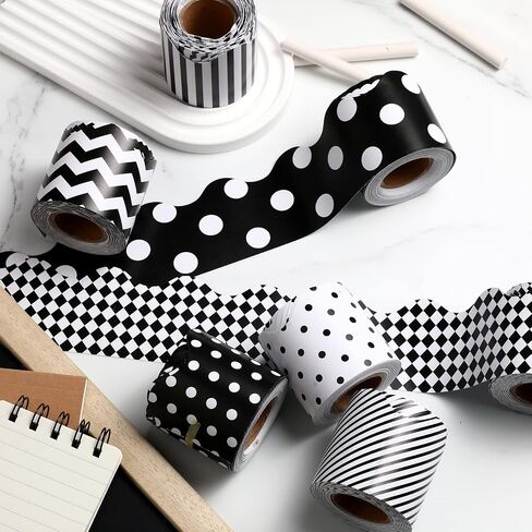 8 Rolls 262 Feet Bulletin Board Borders Scalloped Border Trim Black White Bulletin Board Decorations Bulletin Borders for School Classroom Blackboard Chalkboard Whiteboard Decor in Saudi Arabia
