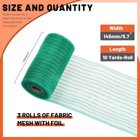 Tanstic 3 Rolls Mesh Ribbon, Christmas Deco Mesh Metallic Red Green White Mesh Ribbon Rolls for Wreaths, Gift Wrapping, Party Decorations (6 Inch x 10 Yards Per Roll) in Saudi Arabia