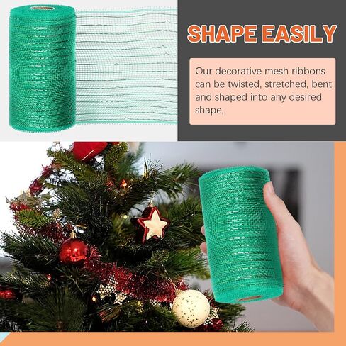 Tanstic 3 Rolls Mesh Ribbon, Christmas Deco Mesh Metallic Red Green White Mesh Ribbon Rolls for Wreaths, Gift Wrapping, Party Decorations (6 Inch x 10 Yards Per Roll) in Saudi Arabia