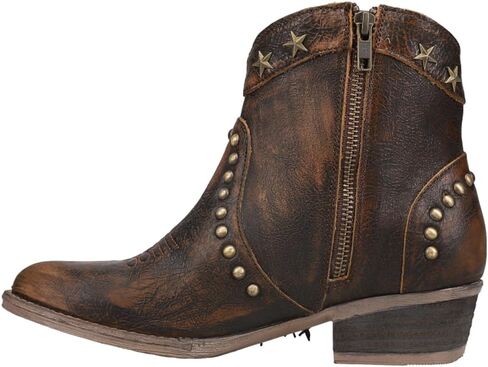 Circle G LADIE'S DISTRESSED BROWN FRINGE & STUDS & LASER ANKLE BOOT ROUND TOE, RUBBER SOLE, URBAN Q0181 in Saudi Arabia