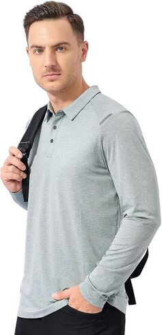 SVILU Men's Long Sleeve Polo - UPF Quick Dry Golf Shirts Running Hiking Outdoor Top in Saudi Arabia