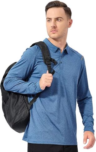 SVILU Men's Long Sleeve Polo - UPF Quick Dry Golf Shirts Running Hiking Outdoor Top in Saudi Arabia