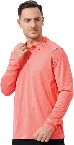 SVILU Men's Long Sleeve Polo - UPF Quick Dry Golf Shirts Running Hiking Outdoor Top in Saudi Arabia
