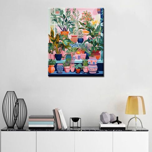 Colorful Array of Potted Plants Paint by Numbers for Adults Beginner Kids Window Sill Landscape Oil Painting Kit on Canvas with Brushes Acrylic Pigment Arts Home Decor 16x20In (DIY Frame) in Kuwait