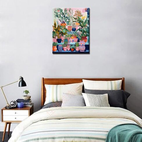 Colorful Array of Potted Plants Paint by Numbers for Adults Beginner Kids Window Sill Landscape Oil Painting Kit on Canvas with Brushes Acrylic Pigment Arts Home Decor 16x20In (DIY Frame) in Kuwait
