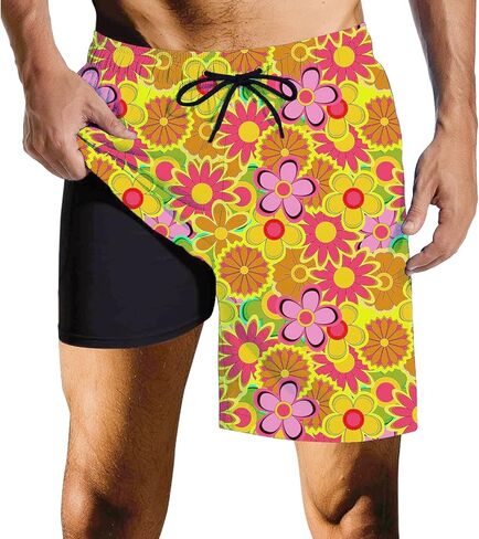 Mens Swim Trunks with Compression Liner Quick Dry Zipper Pocket Bathing in Saudi Arabia