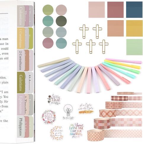 Bible Journaling Kit Bible Aesthetic Highlighters and No Bleed Pens Bible Tabs Washi Tapes Transparent Clear Sticky Notes Study Kit for Gift Bible Study Supplies for Women in Saudi Arabia