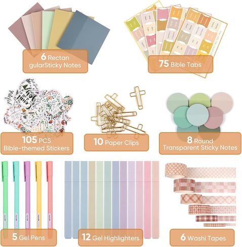 Bible Journaling Kit Bible Aesthetic Highlighters and No Bleed Pens Bible Tabs Washi Tapes Transparent Clear Sticky Notes Study Kit for Gift Bible Study Supplies for Women in Saudi Arabia