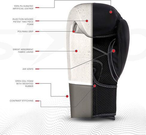 قفازات الملاكمة Starpro للرجال والنساء - جلد صناعي - 10oz 12oz 14oz 16oz - قفازات ثقيلة للكيك بوكسينغ والسجال - قابلة للتنفس in Kuwait