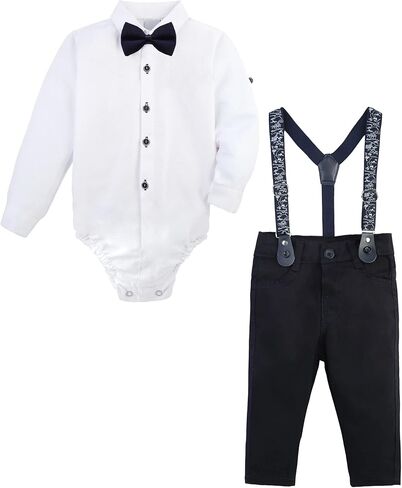 Lilax Baby Boy's Gentleman Outfit, Formal Romper Shirt, Bow Tie, Suspender and Pant Set in Saudi Arabia