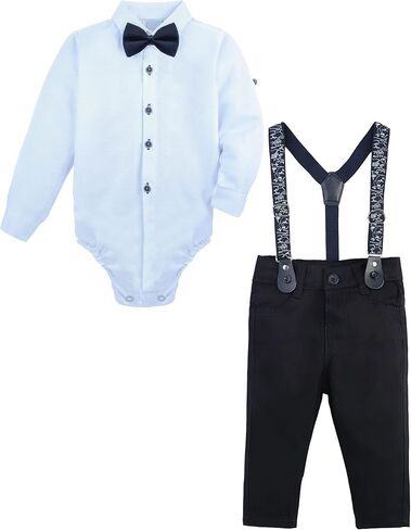 Lilax Baby Boy's Gentleman Outfit, Formal Romper Shirt, Bow Tie, Suspender and Pant Set in Saudi Arabia