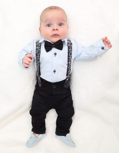 Lilax Baby Boy's Gentleman Outfit, Formal Romper Shirt, Bow Tie, Suspender and Pant Set in Saudi Arabia