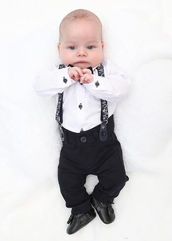 Lilax Baby Boy's Gentleman Outfit, Formal Romper Shirt, Bow Tie, Suspender and Pant Set in Saudi Arabia