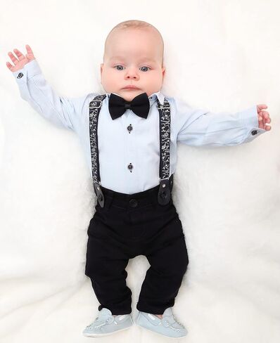 Lilax Baby Boy's Gentleman Outfit, Formal Romper Shirt, Bow Tie, Suspender and Pant Set in Saudi Arabia