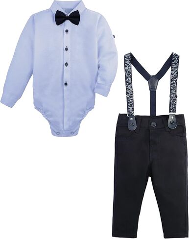 Lilax Baby Boy's Gentleman Outfit, Formal Romper Shirt, Bow Tie, Suspender and Pant Set in Saudi Arabia