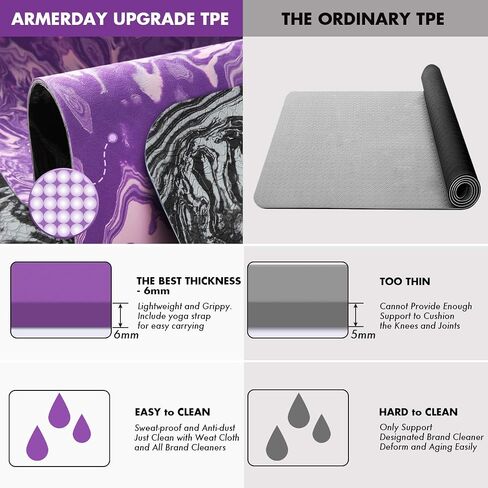 AIMERDAY Non Slip Yoga Mat Eco Friendly TPE Exercise Mat Premium Print 1/4 Inch Thick High Density Lightweight Pilates Mat with Carrying Strap for Floor Workout, Fitness & Hot Yoga 72" x 24" in Saudi Arabia
