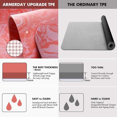AIMERDAY Non Slip Yoga Mat Eco Friendly TPE Exercise Mat Premium Print 1/4 Inch Thick High Density Lightweight Pilates Mat with Carrying Strap for Floor Workout, Fitness & Hot Yoga 72" x 24" in Saudi Arabia