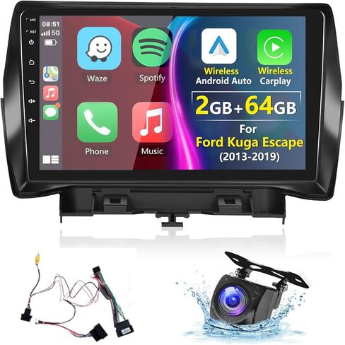 2G+64G for Ford Kuga Escape 2013-2019 Android Car Stereo with Wireless Carplay Android Auto, 9“ Touch Screen Bluetooth Car Radio GPS Navigation WiFi HiFi Audio FM SWC USB + HD Backup Camera in Saudi Arabia