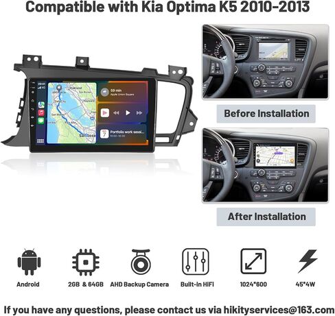[2G+64G] Hikity Android 13 Stereo for Kia Optima K5 2010-2013, 9 Inch HD Touch Screen Car Radio with Wireless CarPlay Android Auto Bluetooth GPS Navigation Backup Camera Microphone in Saudi Arabia