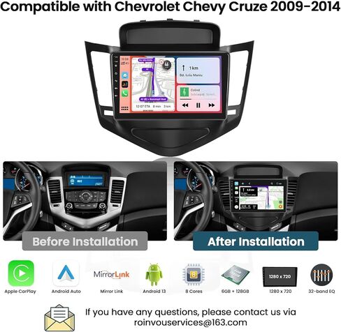 Roinvou 2+64G Android Radio Dash Kit for Chevrolet Chevy Cruze 2009-2014, 9" Touchscreen CarPlay Android Auto with HiFi GPS Navigation Bluetooth WiFi FM RDS Radio Backup Camera in Kuwait