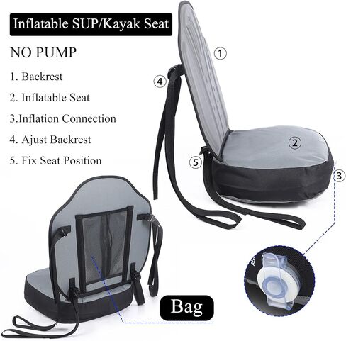 Inflatable Kayak Seats with Back Support Comfortable Thickened Kayak Seat Adjustable Paddle Board Seat Detachable Chair for Paddle Board Canoe SUP Fishing Boat Accessories Black and Gray in Saudi Arabia